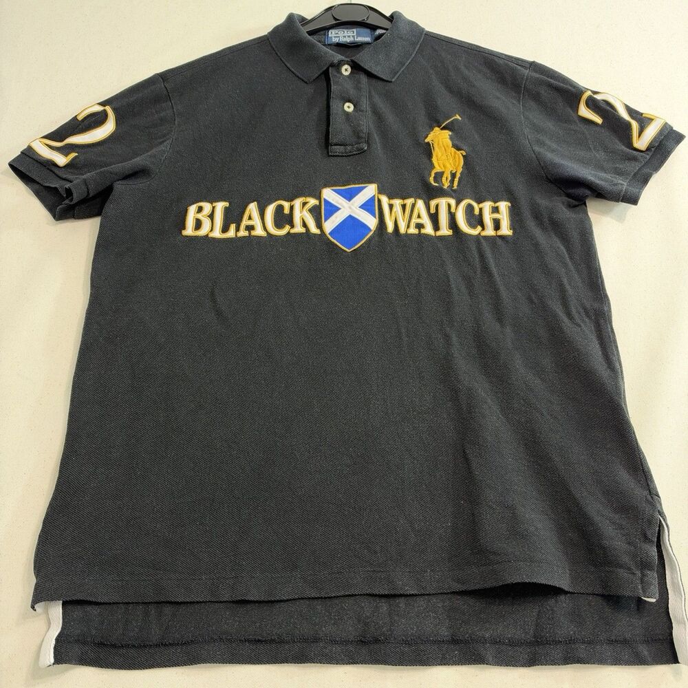Men Polo Ralph Lauren Blackwatch Scotland Black #2 Polo Shirt Size M Custom Fit - Picture 5 of 9